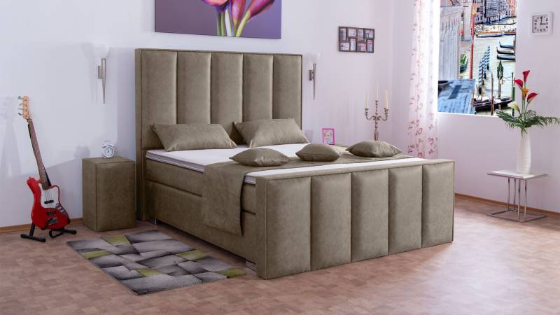 Meisterbetten Boxspringbett Vicy 140x200 in MS-Camel, Matratzenbezug Nano, Ergoflex-Topper von Meisterbetten