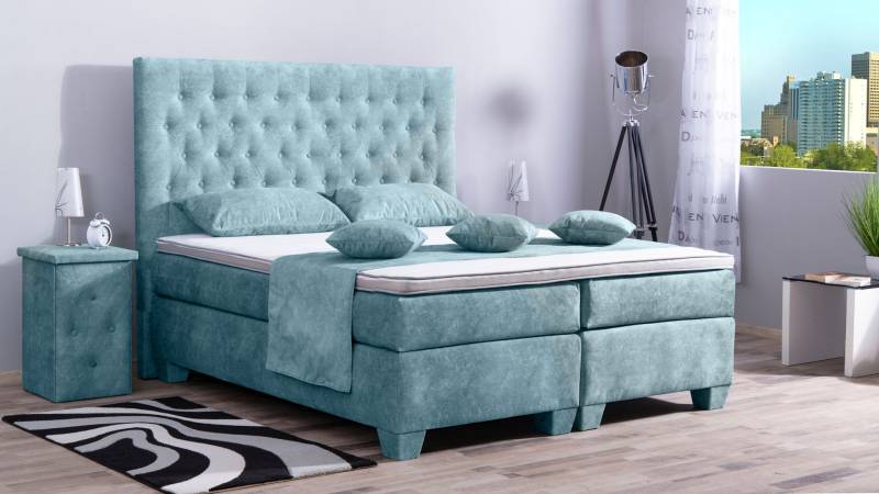 Meisterbetten Boxspringbett Vila 120x200 in DS-Azurro, Matratzenbezug Nano, Ergoflex-Topper Meisterbetten Boxspringbett Vila 120x200 in DS-Azurro, Matratzenbezug Nano, Ergoflex-Topper von Meisterbetten