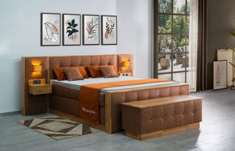 Meisterbetten Boxspringbett Zero3 140x220 in MS-Alt Rose, Matratzenbezug Optiflex, Ergoflex-Topper, mit Fussteil von Meisterbetten