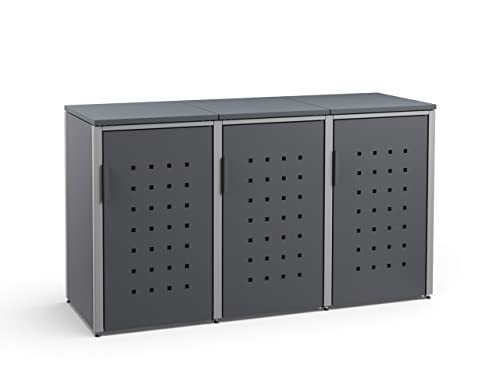 MEISTERBOX – 3er Mülltonnenbox Mülltonnenverkleidung mit Flachdach - 120L - Korpus & Dach Anthrazit/Pfosten Signalgrau von Meisterbox