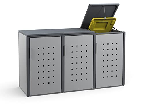 MEISTERBOX – 3er Mülltonnenbox Mülltonnenverkleidung mit Klappdach - 120L - Korpus Signalgrau/Pfosten & Dach Anthrazit von Meisterbox