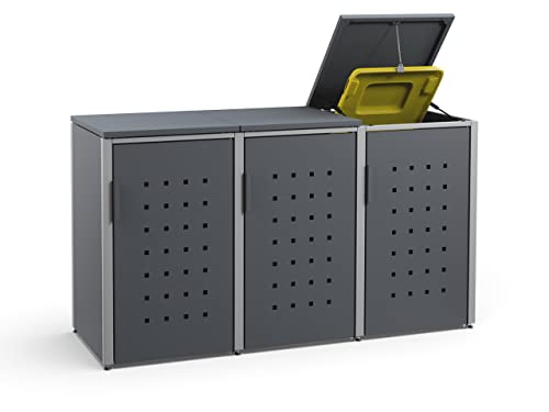 MEISTERBOX – 3er Mülltonnenbox Mülltonnenverkleidung mit Klappdach - 240L - Korpus & Dach Anthrazit/Pfosten Signalgrau von Meisterbox