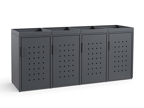 MEISTERBOX – 4er Mülltonnenbox Mülltonnenverkleidung mit Pflanzdach - 240L - Korpus, Dach & Pfosten Anthrazit von Meisterbox