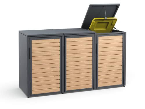 MEISTERBOX Forst - 3er Mülltonnenbox - Mülltonnenverkleidung mit Klappdach - Mülleimerunterstand 120L - Holzelemente von Meisterbox