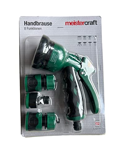 Meistercraft Handbrause 8 Funktionen, Gartenbrause, Spritzpistole 4-tlg, Gartenschlauch Zubehör, Adapter von Meistercraft