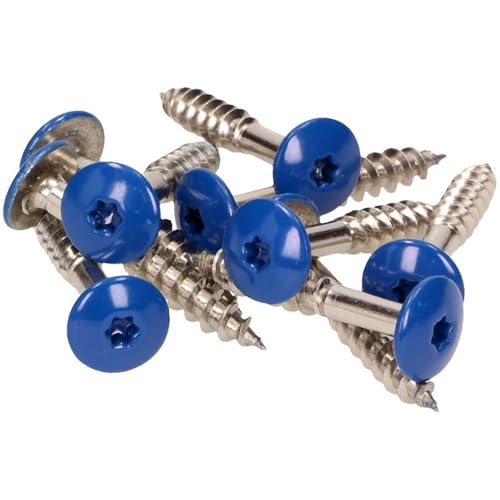 100x MEISTERLING® Fassadenschrauben INOX V4A 5,5 x 35 mm – Flachkopf Torx T20 + 1 Bit – Enzianblau von Meisterling
