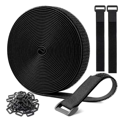 Klettband 5m x 2cm mit 25 Schnalle Klettverschluss Verstellbar Kabelbinder, Zuschneidbar und Wiederverwendbar für Kabel Seile Schläuche Extra Stark Klettkabelbinder (Schwarz)) von Meiturzhen