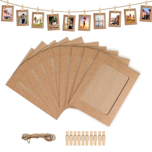 Meiturzhen 10 Stück Fotogirlande Fotoleine mit Klammern DIY Kraftpapier Bilderrahmen 5.5x6in Hängende Wanddekoration Fotorahmen aus Pappe für Geburtstag Hochzeit Party Jubiläum Deko Foto Banner von Meiturzhen