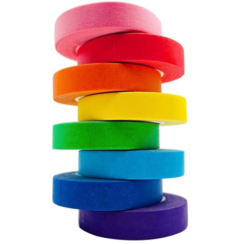 Meiturzhen Kreppband Bunt 8 Rollen, Klebeband Bunt 12 mm*20m, Malerkrepp Abklebeband Maler Masking Tape Regenbogen Bastelband für Kinder, Dekoration von Meiturzhen