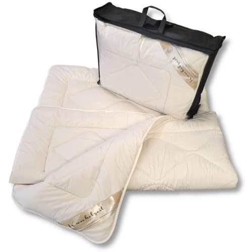 Meivita Merino Schaf-Schurwolle Ganzjahresdecke medium mit Zirbe in 135x200 cm Ganzjahresbett Steppdecke Bett-Decke Zirbenholz Spänen von Meivita