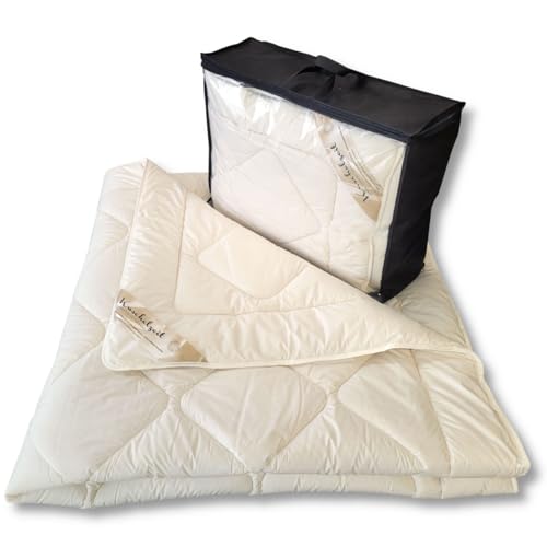 Meivita Merino Schafschurwolle Ganzjahresdecke mit Zirbe in 200x220 cm Ganzjahresbett Steppdecke Bett-Decke Zirbenholz Spänen von Meivita