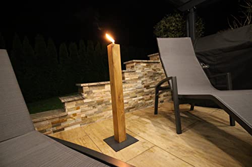 Gartenfackel aus Eiche - Nachfüllbar - Handarbeit - Terrassenfackel / Ölfackel / Balkonfackel inkl. Kindersicherung und Glasfaserdocht (anthrazit, 90cm) von MeiWell