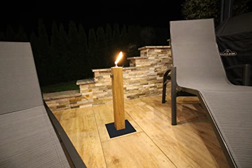 Gartenfackel aus Eiche - Nachfüllbar - Handarbeit - Terrassenfackel / Ölfackel / Balkonfackel inkl. Kindersicherung und Glasfaserdocht (schwarz, 60cm) von MeiWell