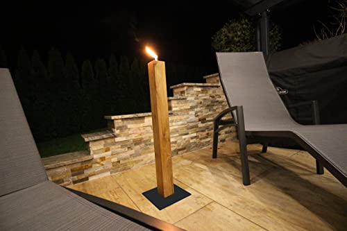 Gartenfackel aus Eiche - Nachfüllbar - Handarbeit - Terrassenfackel / Ölfackel / Balkonfackel inkl. Kindersicherung und Glasfaserdocht (schwarz, 90cm) von MeiWell