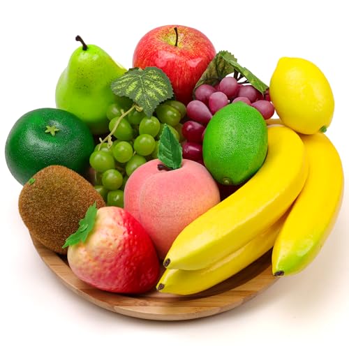 Meiwlong 11 PCS Künstliche Früchte Gefälscht Banane Traube Zitrone Kiwi Orange Apfel Pfirsich Erdbeeren Modell Faux Lebensecht Dekoration Restaurant Haushalt von Meiwlong
