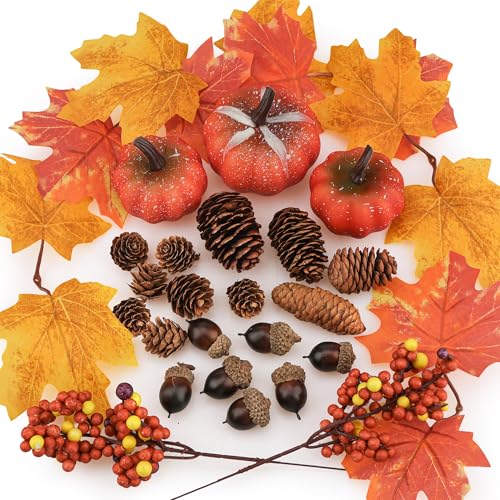 Meiwlong 29pcs Künstliche Kürbisse Dekor Set Mini Herbst Ernte gefälschte Kürbisse mit Ahorn Blätter Eichel Kiefer Kegel Beeren für Halloween Thanksgiving Bauernhaus Meiwlong 29pcs Künstliche Kürbisse Dekor Set Mini Herbst Ernte gefälschte Kürbisse mit Ahorn Blätter Eichel Kiefer Kegel Beeren für Halloween Thanksgiving Bauernhaus von Meiwlong