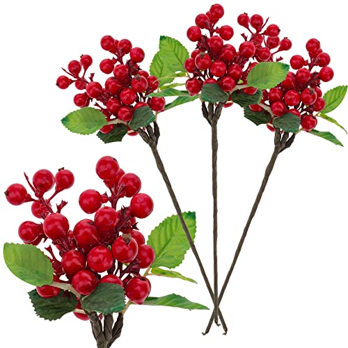 Meiwlong 3 Stück Gefälschte Künstlich Schaum Beeren Helles Rot Hochzeit Blumen Dekoration Weihnachten Baum Dekoration von Meiwlong