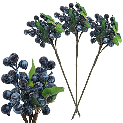 Meiwlong 3 Stück Künstlich BlauBeeren Blumen Gefälschte Schaum Beeren Dekoration Hochzeit Zuhause Party Weihnachten Requisiten von Meiwlong