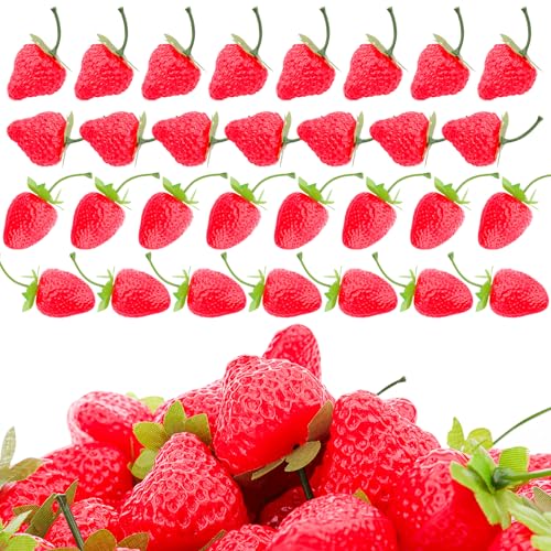 Meiwlong 30 PCS Künstliche Realistisch Kunststoff Erdbeeren Lebensecht Gefälscht Rot Früchte Faux Simulation Requisiten Dekoration Party Hochzeit Haushalt von Meiwlong