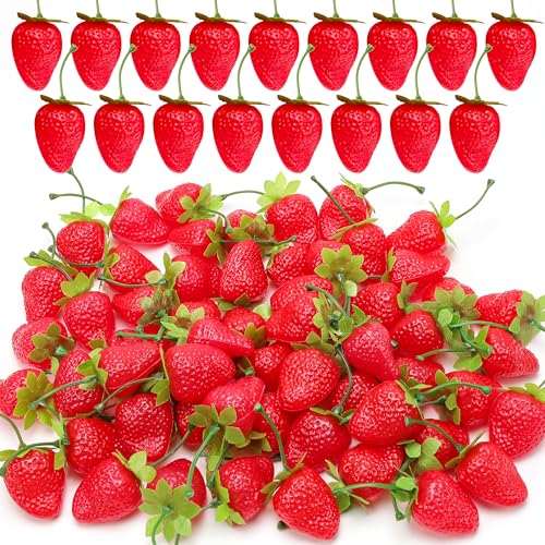 Meiwlong 30 PCS Künstliche Rot Realistisch Erdbeeren Gefälscht Simulation Kunststoff Früchte Lebensecht Ornament Faux Klein Requisiten Haushalt Küche Party Hochzeit von Meiwlong