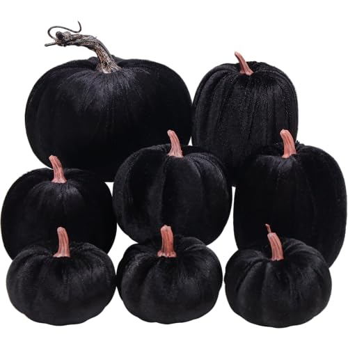 Meiwlong 8 Stück Gefälscht Samt Tuch Kürbisse Künstlich Schwarz Halloween Erntedank Dekoration Party Requisiten von Meiwlong