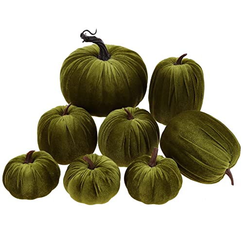 Meiwlong 8 Stück Gemischt Künstlich Kürbisse Grün Samt Tuch Halloween Erntedank Dekoration Requisiten von Meiwlong