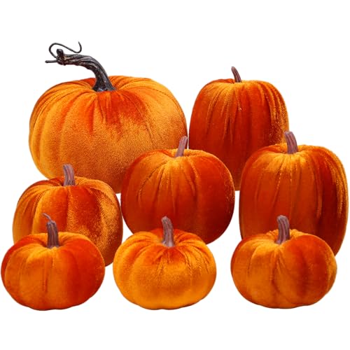 Meiwlong 8 Stück Kürbisse Künstlich Gefälscht Orange Samt Tuch Herbst Ernte Halloween Zuhause Party Dekoration von Meiwlong