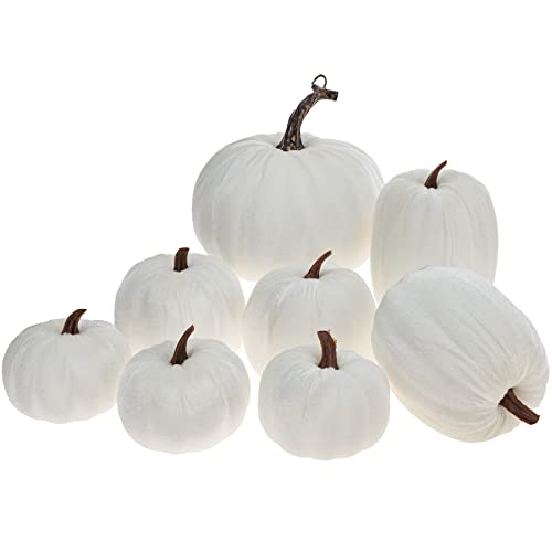 Meiwlong 8 Stück Samt Tuch Künstlich Weiß Kürbisse Gefälscht Kürbiss Halloween Schaum Küche Dekoration von Meiwlong
