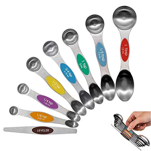 Meiyijia Messlöffel aus Edelstahl, stapelbare Suppenlöffel zum Messen von trockenen und flüssigen Zutaten (Magnetische Aufbewahrung 8-teiliges Set) von Meiyijia