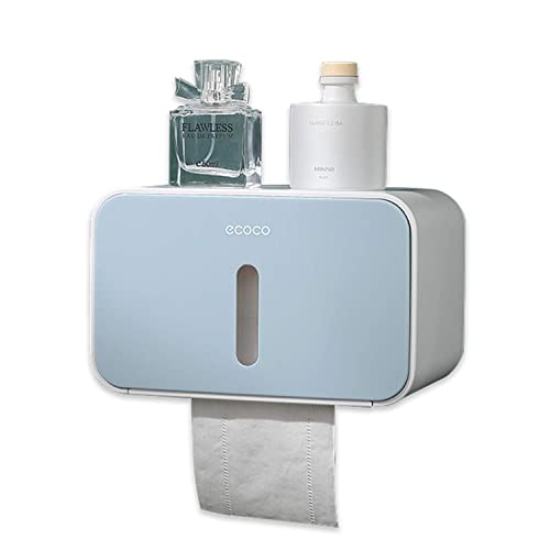 Meiyijia Toilettenpapierhalter zur Wandmontage, mit Ablage, selbstklebend ohne Bohren: Badeanlagen mit wasserdicht und Staubschutz (blau) von Meiyijia