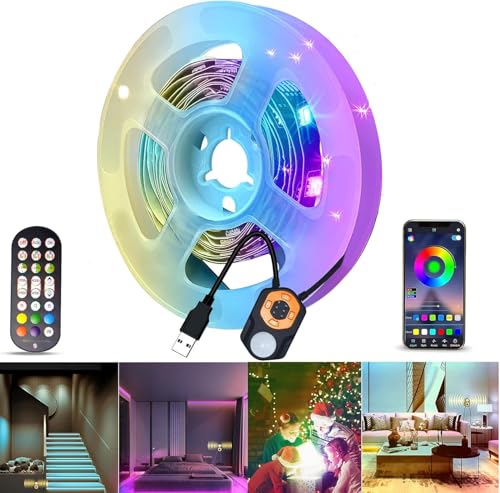 Meiyue LED Strip Bewegungsmelder 3M, LED Bettlicht mit PIR Bewegungssensor, Fernbedienung & APP Steuerung, 3 Modi, Musik Sync Bluetooth RGB LED Streifen für Bet,Treppen,Schlafzimmer Meiyue LED Strip Bewegungsmelder 3M, LED Bettlicht mit PIR Bewegungssensor, Fernbedienung & APP Steuerung, 3 Modi, Musik Sync Bluetooth RGB LED Streifen für Bet,Treppen,Schlafzimmer von Meiyue