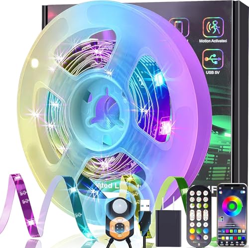 Meiyue LED Strip Bewegungsmelder 3M, RGB LED Streifen mit PIR Bewegungssensor, Fernbedienung & APP Steuerung, 3 Modi, Musik Sync Bluetooth RGB LED Streifen für Bet,Treppen,Schlafzimmer Meiyue LED Strip Bewegungsmelder 3M, RGB LED Streifen mit PIR Bewegungssensor, Fernbedienung & APP Steuerung, 3 Modi, Musik Sync Bluetooth RGB LED Streifen für Bet,Treppen,Schlafzimmer von Meiyue