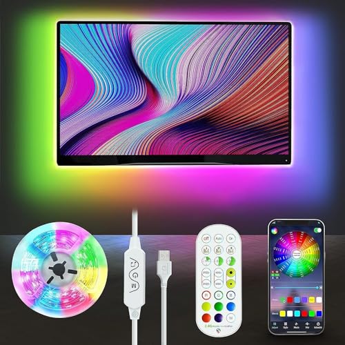 Meiyue LED TV Hintergrundbeleuchtung, 3M LED Streifen RGBIC LED Fernseher Beleuchtung für 40 bis 50 Zoll TV und PC, mit APP und Fernbedienung, Musik Sync, USB betrieben Meiyue LED TV Hintergrundbeleuchtung, 3M LED Streifen RGBIC LED Fernseher Beleuchtung für 40 bis 50 Zoll TV und PC, mit APP und Fernbedienung, Musik Sync, USB betrieben von Meiyue