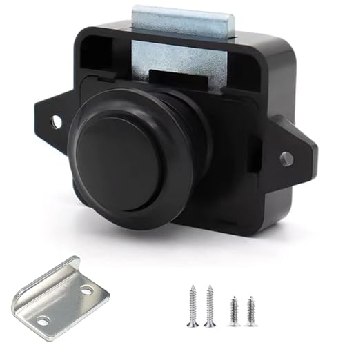 MejaRizon Push Lock Schloss, Zinklegierung Push-Lock, Schlüsselloses RV Schrankschlösser mit Groß Push Button, Camping Schrank Verschluss Geeignet für Schrank, Holzschrank, Wohnmobile(Schwarz) von MejaRizon