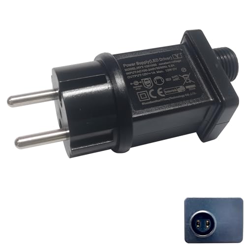 12V 1A Lichterkette Netzteil Adapter, Wasserdicht IP44 Transformatoren, LED Netzteil Adapter, LED Niederspannungs Lichterkette Außen Trafo Geeignet für Weihnachtsbaum Lichter, Eiszapfenlichter von MejaRizon