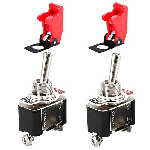 2 Stück Metall Kippschalter, 12V/20A 2-Polig EIN/AUS, Miniboot Roter Sicherheitsdeckel Selbstsperrend für Autotuning, Verhindern Sie einen versehentlichen Start, 230V Schalter Geeignet für Den Einbau von MejaRizon