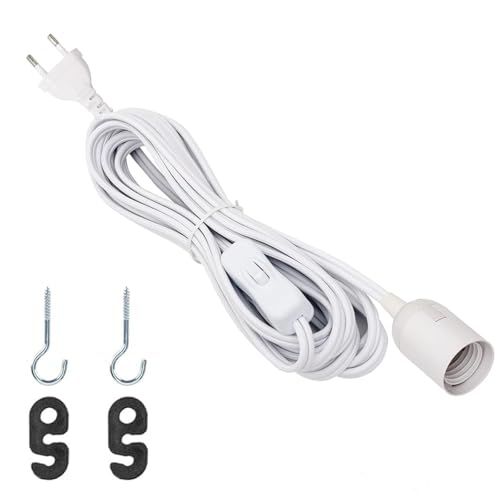 MejaRizon Lampenfassung E27 mit Kabel, 1,8m Lampenfassung mit Kabel, E27 Fassung mit Kabel mit Hakenschraube, Fassung e27 mit Kabel Geeignet für Lampenaufhängung, Deckenlampen, DIY Projekte(Weiß) von MejaRizon