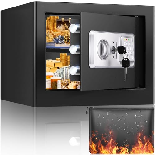 Safe Tresor Feuerfest mit Feuerfester Wasserdichter Geldtasche, 25L Digitaler Tresor Klein mit Herausnehmbares Regal und Alarmanlage, Wandtresor Möbeltresor für Schmuck Bargeld Medikamente Dokumente von Mejasg