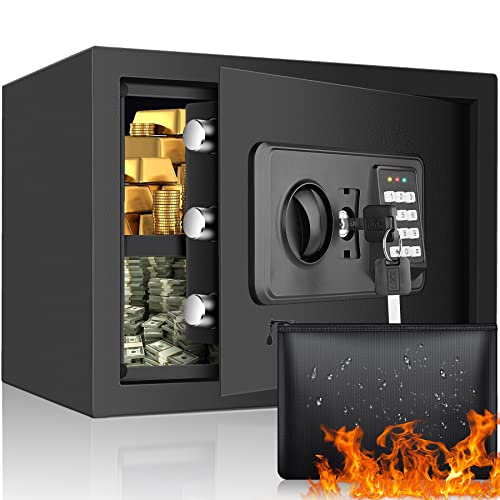 23L Safe Tresor Feuerfest mit Feuerfester Tasche, Digitaler Heimtresor mit Herausnehmbarem Regal, Möbeltresor mit Zahlenschloss für Munition Gold Schmuck Dokumente Medikamente von Mejasg