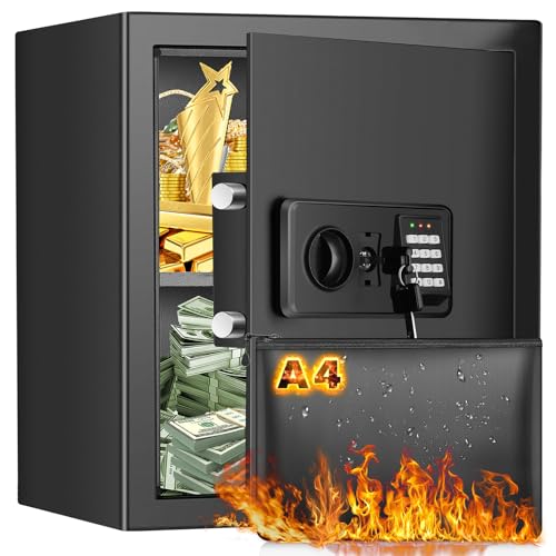 40L Safe Tresor Feuerfest mit Feuerfester Dokumententasche, Digitaler Heimtresor mit Herausnehmbarem Regal, Möbeltresor mit Zahlenschloss für Gold Schmuck Dokumente Medikamente von Mejasg