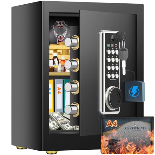 45L Großer Feuerfester Tresor Safe mit Feuersichere Dokumententasche, Digitaler Möbeltresore mit 2 Schlüssel & Herausnehmbarem Regal, Elektronischer Tresor für DIN A4 Ordner Bargeld Medikamente 45L Großer Feuerfester Tresor Safe mit Feuersichere Dokumententasche, Digitaler Möbeltresore mit 2 Schlüssel & Herausnehmbarem Regal, Elektronischer Tresor für DIN A4 Ordner Bargeld Medikamente von Mejasg