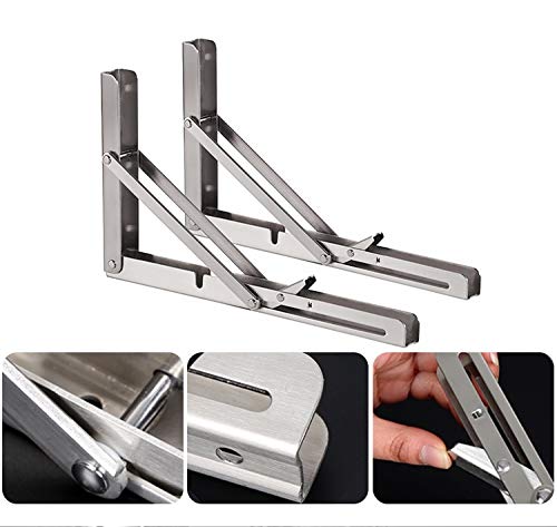 Klappkonsole Schwerlast 200mm - 350mm I max. Tragfähigkeit 100kg - 2er SET I Wand Klappkonsole I Gebürsteter EDELSTAHL - ROSTFREI I Platzsparende Klapptischhalterung (Edelstahl, 350mm) von Mekutek