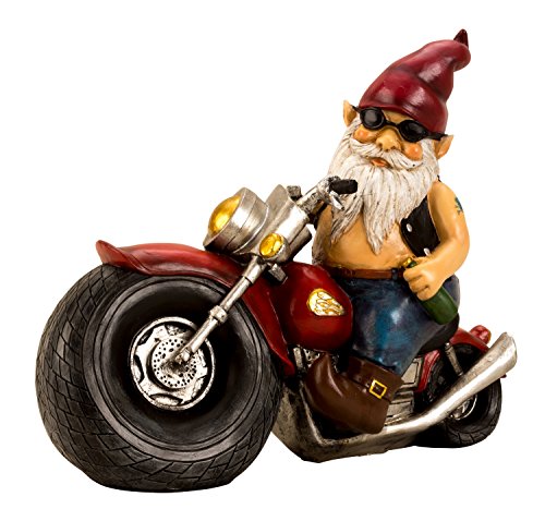 Mel-O-Design Gartenzwerg auf einem Motorrad, Höhe 28 cm, Breite 35 cm, Grau, Kunststein, Humorvoll, Outdoor, Bodenmontage von Mel-O-Design GmbH