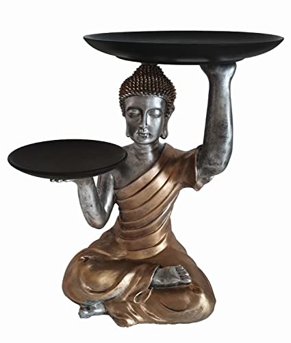 Elegante Buddha Skulptur 34 cm Gold sitzend mit Tablett Dekoration Figur von Mel-O-Design