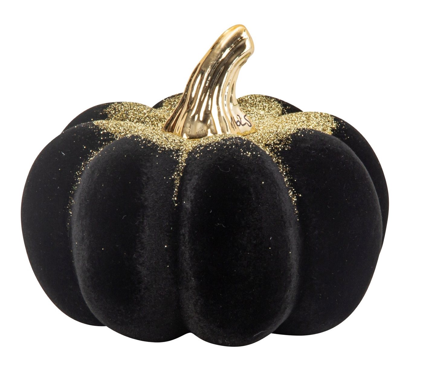 Mel-O-Design Dekoobjekt Deko Kürbis Schwarz - Gold mit Samtbezug 10 x 12 cm (Deko Kürbisfigur, Herbst, Halloween), Herbstdeko Kürbis von Mel-O-Design