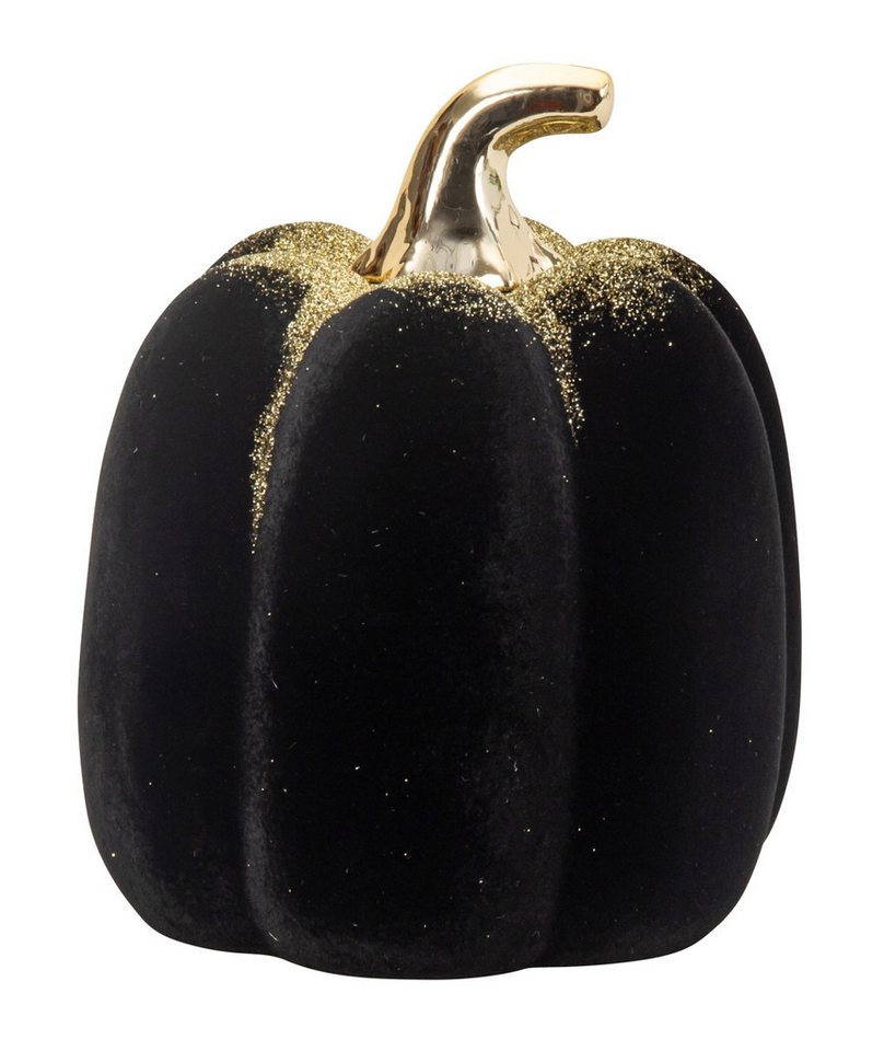 Mel-O-Design Dekoobjekt Deko Kürbis Schwarz - Gold mit Samtbezug 15,5 x 13 cm (Deko Kürbisfigur, Herbst, Halloween), Herbstdeko Kürbis von Mel-O-Design
