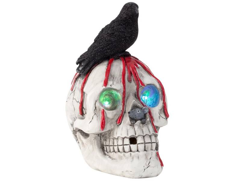 Mel-O-Design Dekoobjekt Design Halloween 3470 Totenkopf mit Rabe LED und Sound (1 St) von Mel-O-Design