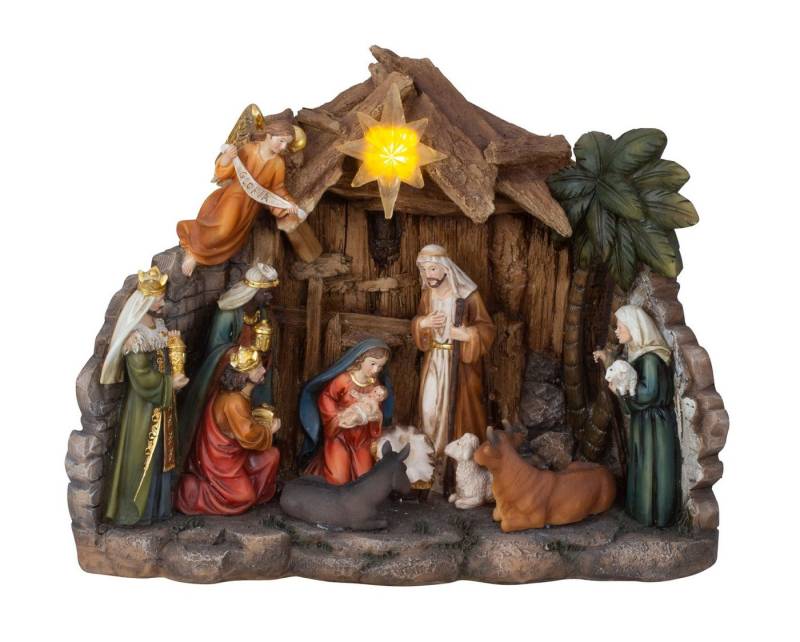 Mel-O-Design Krippe Beleuchtete Weihnachtskrippe mit 11 Figuren und LED-Stern (1-tlg) von Mel-O-Design