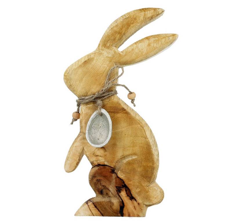 Mel-O-Design Osterhase Holz Hase mit Metall Ei Osterdeko Hasen Figur – Ostergeschenk -Ostern (Hasen Figur H: 25 cm, Ostergeschenk), Holzfigur Ostern von Mel-O-Design