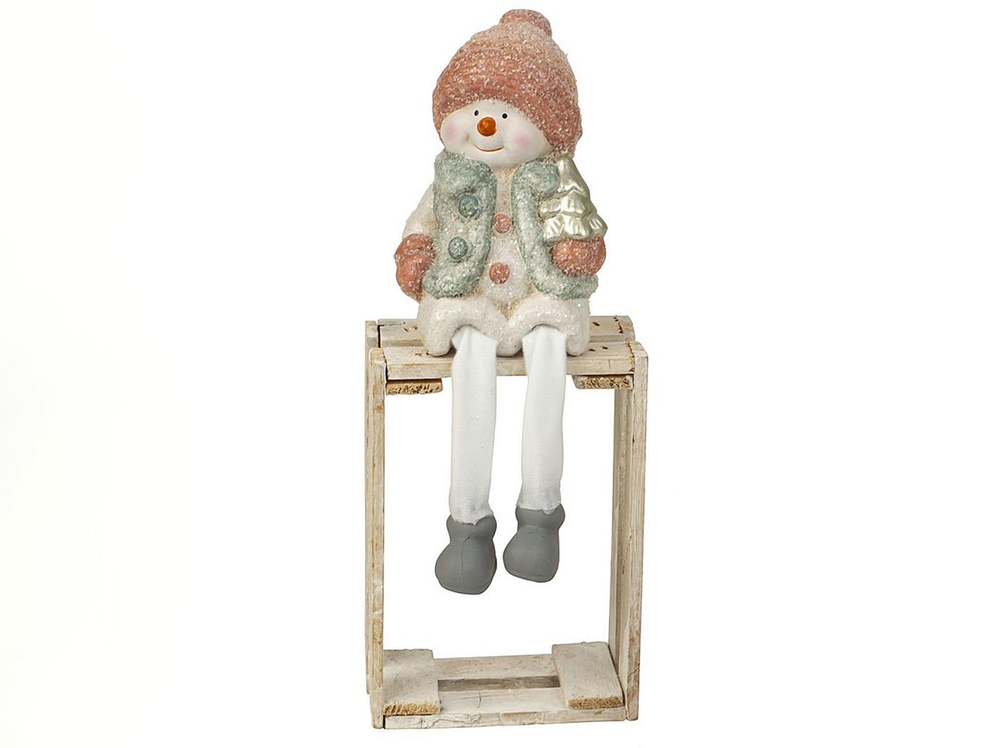 Mel-O-Design Schneemann 7993 Schneemann rosa & zartgrün stehend mit Winterbekleidung (1 St), Schlenkerbeinen von Mel-O-Design